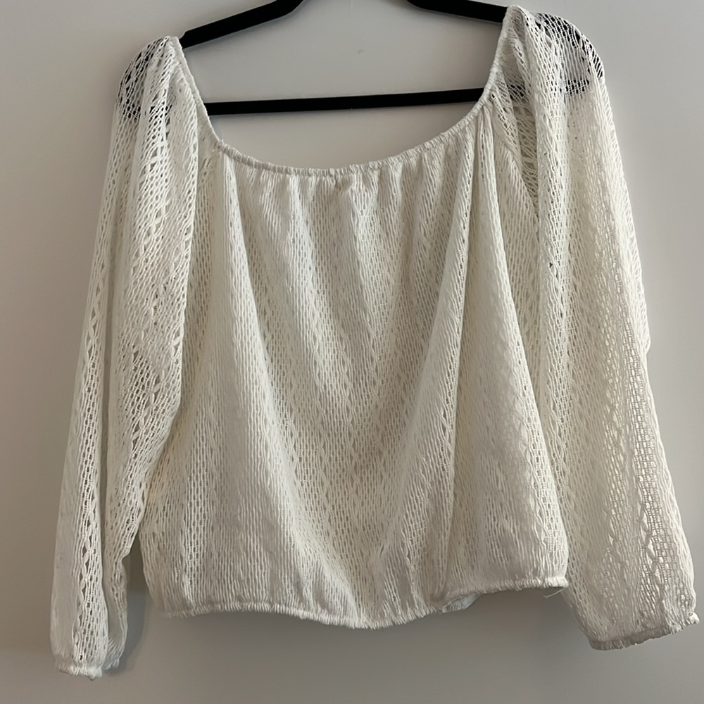 Eclipse Crochet Long-Sleeve Off-The-Shoulder Top - Picture 6 of 11